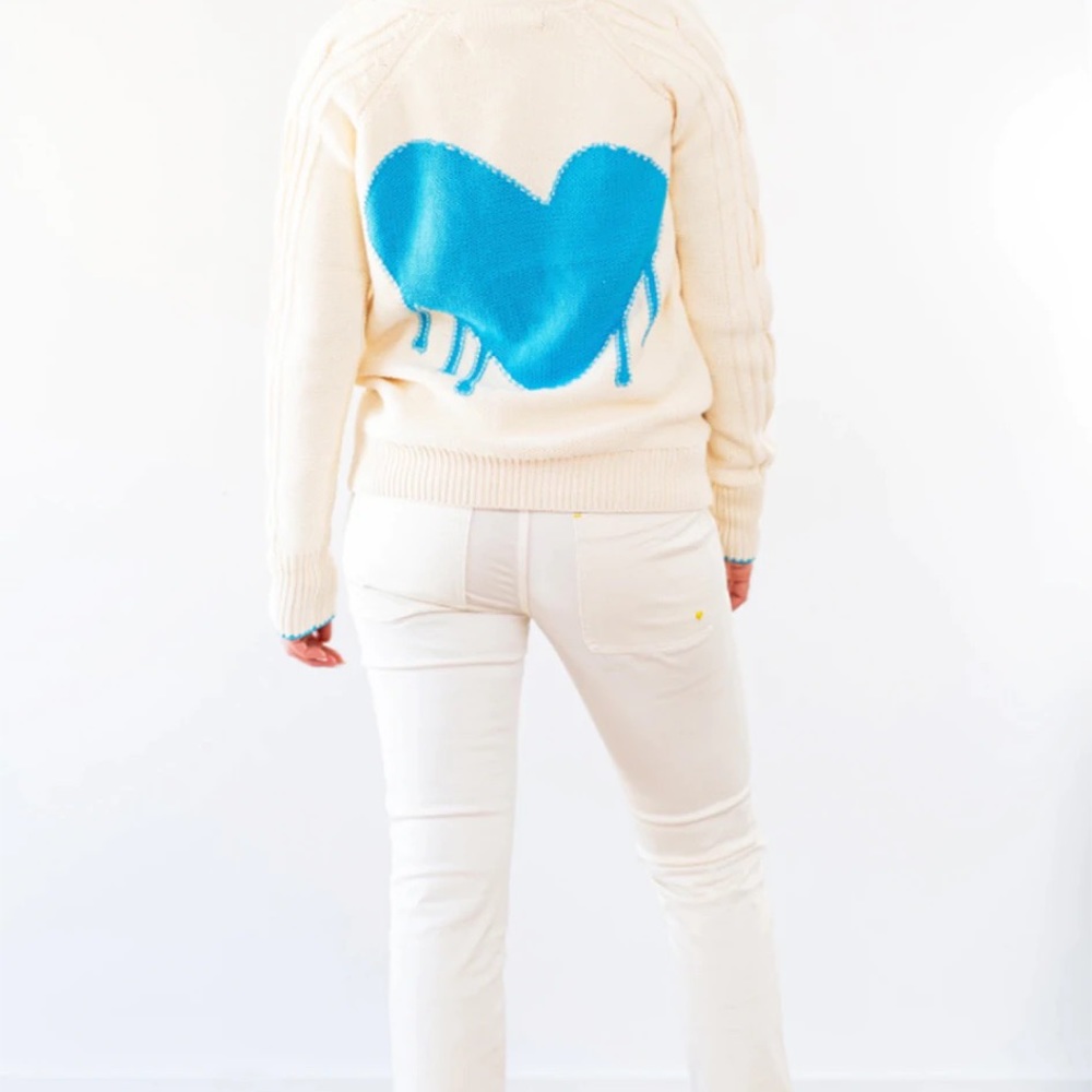 Kerri Rosenthal drippy blue heart cardigan